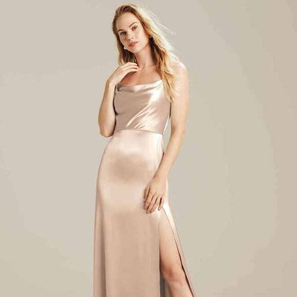 Bridesmaid Dress Size 12 Taupe Slim A-line w/Slit - Picture 1 of 7